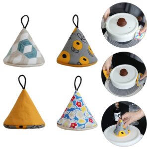 Hemoton 4pcs Cooking Pinch Mitts Pot Clip Holder Moving Hot Plate Bowls Gloves Grips Triangle Covers Oven Mitten Hand Protector for Kitchen