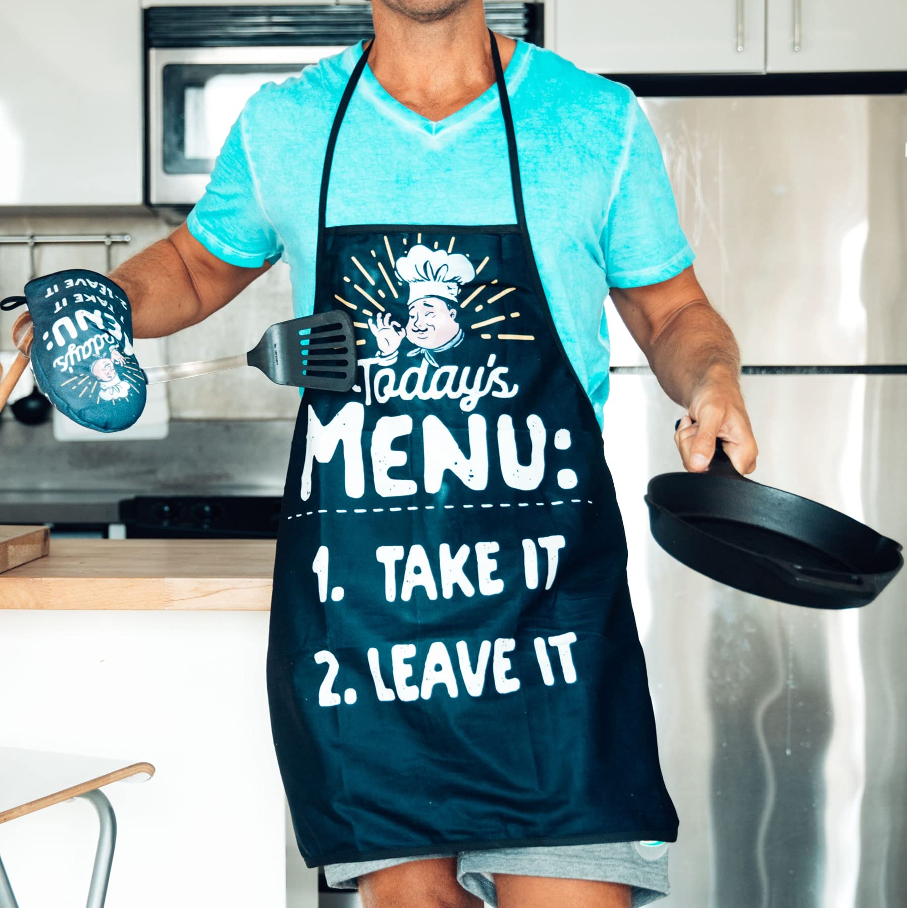 Today's Menu Take It Or Leave It Funny Chef Cooking Graphic Kitchen Accessories Funny Graphic Kitchenwear Funny Food Novelty Cookware Black Oven Mitt