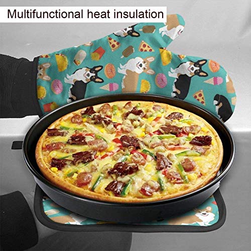 QISHUI Cute Corgi Oven Mitts and Pot Holders Kitchen Set Heat Resistant Cooking Baking BBQ Mitts