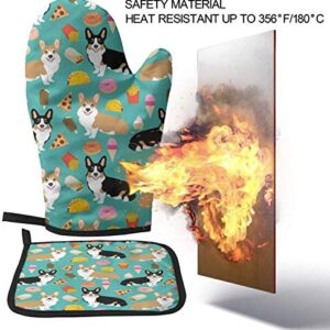 QISHUI Cute Corgi Oven Mitts and Pot Holders Kitchen Set Heat Resistant Cooking Baking BBQ Mitts