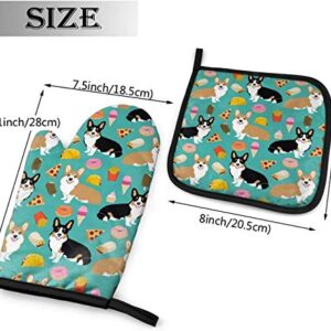 QISHUI Cute Corgi Oven Mitts and Pot Holders Kitchen Set Heat Resistant Cooking Baking BBQ Mitts