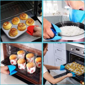 Silicone Oven Mitts Heat Resistant - Mini Silicone Pot Holder for Kitchen Mini Mittens Cute Potholders Rubber Air Fryer Mitts Thicken Mini Oven Gloves for Cooking Baking, Blue