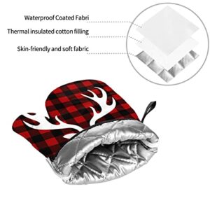 Deer Buffalo Plaid Christmas 4pcs Oven Mitts and Pot Holders Sets Kitchen High Heat Resistant Non Slip Oven Glove for Cooking BBQ Baking Grilling