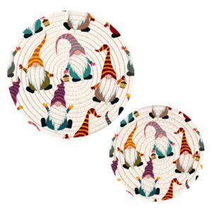 christmas potholders set trivets set of 2, christmas gnomes seamless round woven pot holder set coasters hot pads hot mats