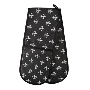 susiyo double oven mitts golden fleur de lis heat resistant oven glove extra long potholder for kitchen cooking baking bbq microwave handling hots and pans, 35x7 inch