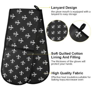 susiyo Double Oven Mitts Golden Fleur De Lis Heat Resistant Oven Glove Extra Long Potholder for Kitchen Cooking Baking BBQ Microwave Handling Hots and Pans, 35x7 Inch