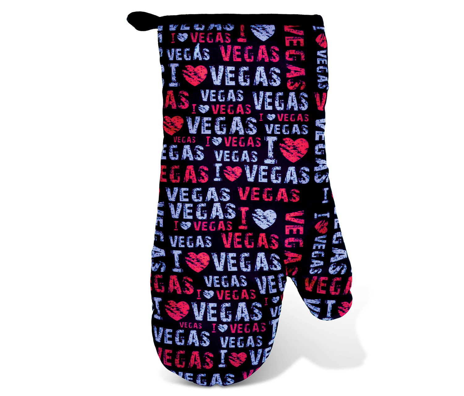 Puzzled Pot Holder & Oven Mitt Set I Love Vegas Kitchen Accessory Potholder Heat Resistant Non-Slip Grip Cooking Glove Machine Washable Baking Grilling BBQ Decorative Novelty Polyester Mitten Pink