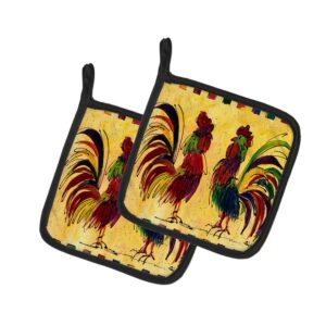 caroline's treasures 8062pthd bird - rooster pair of pot holders kitchen heat resistant pot holders sets oven hot pads for cooking baking bbq, 7 1/2 x 7 1/2