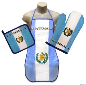 guatemala flag kitchen & bbq set w/ apron, oven-mitt & pot-holder guatemalan