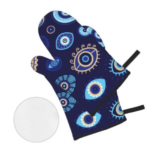 EZDNAGP 4pcs Oven Mitts and Pot Holders Sets Oven Kitchen Gloves Hot Pads for Cooking BBQ Baking Grilling - Magic Evil Eyes