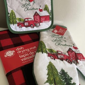 Christmas Time Have Yourself A Merry Little Christmas 4 Piece Kitchen Set: 1 Dish Drying Mat, 2 Potholders, 1 Oven Mitt