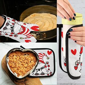 Mother's Day Gnome Hearts Oven Mitts Pot Holder Sets 2pcs Love You Non-Slip Kitchen Heat Resistant Hot Pads for Women Cooking Gloves Baking Wear BBQ