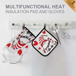 Mother's Day Gnome Hearts Oven Mitts Pot Holder Sets 2pcs Love You Non-Slip Kitchen Heat Resistant Hot Pads for Women Cooking Gloves Baking Wear BBQ