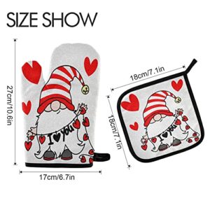 Mother's Day Gnome Hearts Oven Mitts Pot Holder Sets 2pcs Love You Non-Slip Kitchen Heat Resistant Hot Pads for Women Cooking Gloves Baking Wear BBQ