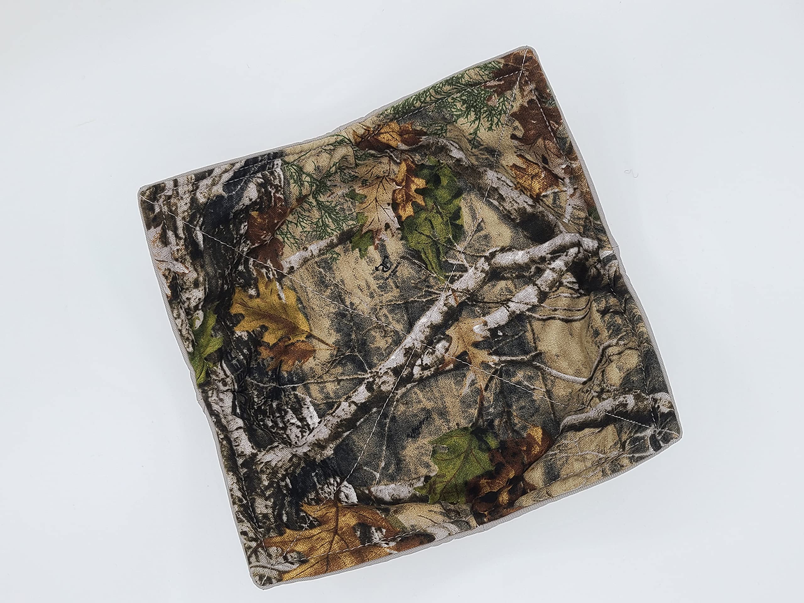 Camouflage Microwave Bowl Cozy Camo Reversible Microwaveable Potholder Timber Oak Leaf Bowl Buddy Hunt Lodge Man Cave Country Cabin Real Tree Manly Kitchen Linens Handmade Guy Gifts Under 10