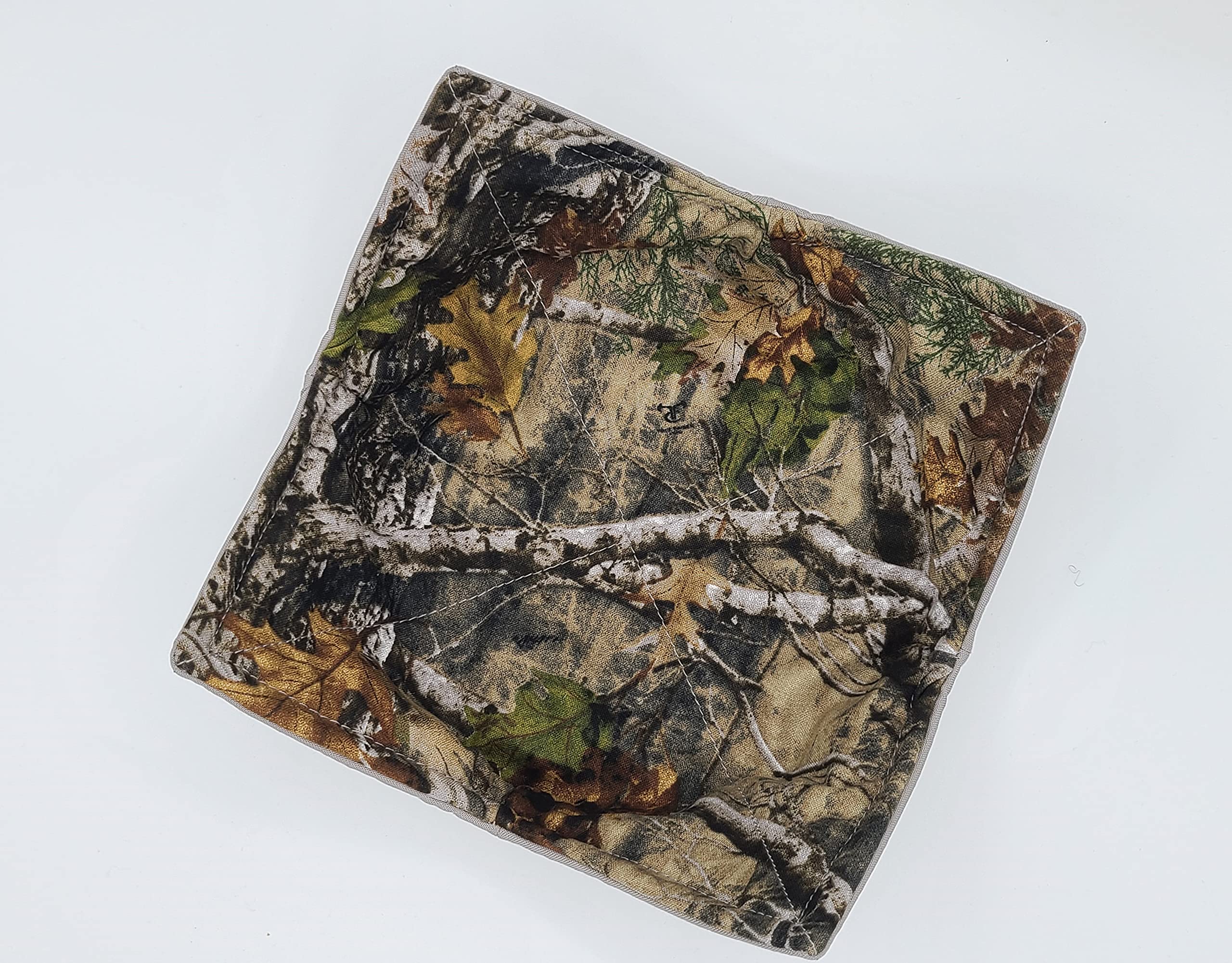 Camouflage Microwave Bowl Cozy Camo Reversible Microwaveable Potholder Timber Oak Leaf Bowl Buddy Hunt Lodge Man Cave Country Cabin Real Tree Manly Kitchen Linens Handmade Guy Gifts Under 10