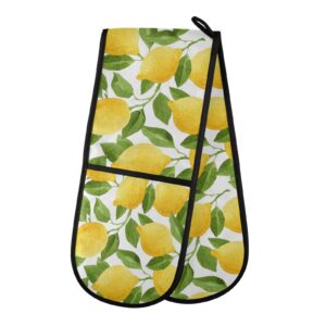 tropical lemon leaves double oven mitt 7 x 35 inches fruit bright yellow lime lemons tree oven gloves mitts heat insulation home kitchen cooking for pot holder bbq grilling baking decor gifts