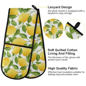 Tropical Lemon Leaves Double Oven Mitt 7 X 35 Inches Fruit Bright Yellow Lime Lemons Tree Oven Gloves Mitts Heat Insulation Home Kitchen Cooking for Pot Holder BBQ Grilling Baking Decor Gifts