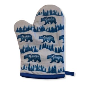 papa bear funny fathers day cooking forest graphic novelty kitchen accessories funny graphic kitchenwear dad joke funny animal novelty cookware blue oven mitt