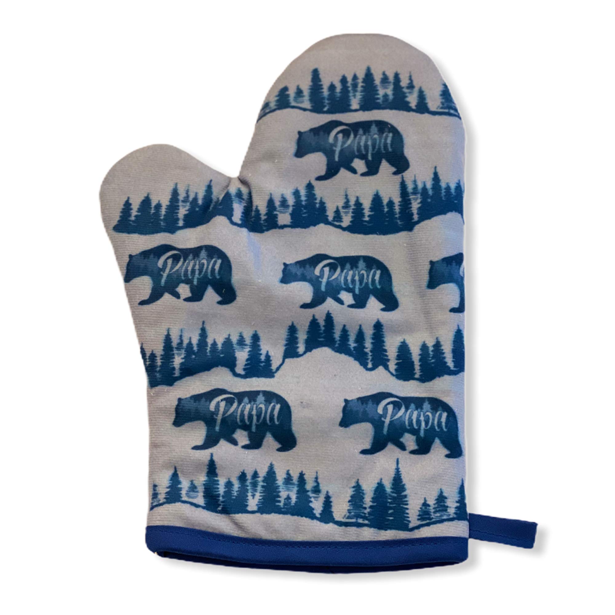 Papa Bear Funny Fathers Day Cooking Forest Graphic Novelty Kitchen Accessories Funny Graphic Kitchenwear Dad Joke Funny Animal Novelty Cookware Blue Oven Mitt