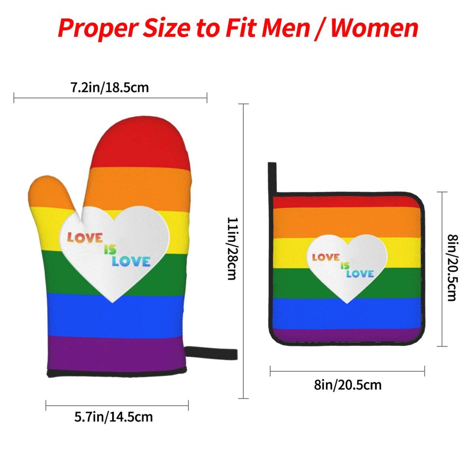 KLATIE Rainbow Oven Mitts and Pot Holders Sets of 4, Love is Love Oven Mits Potholders, Heat Resistant Oven Mit for Kitchen, Cooking, Baking, Grilling