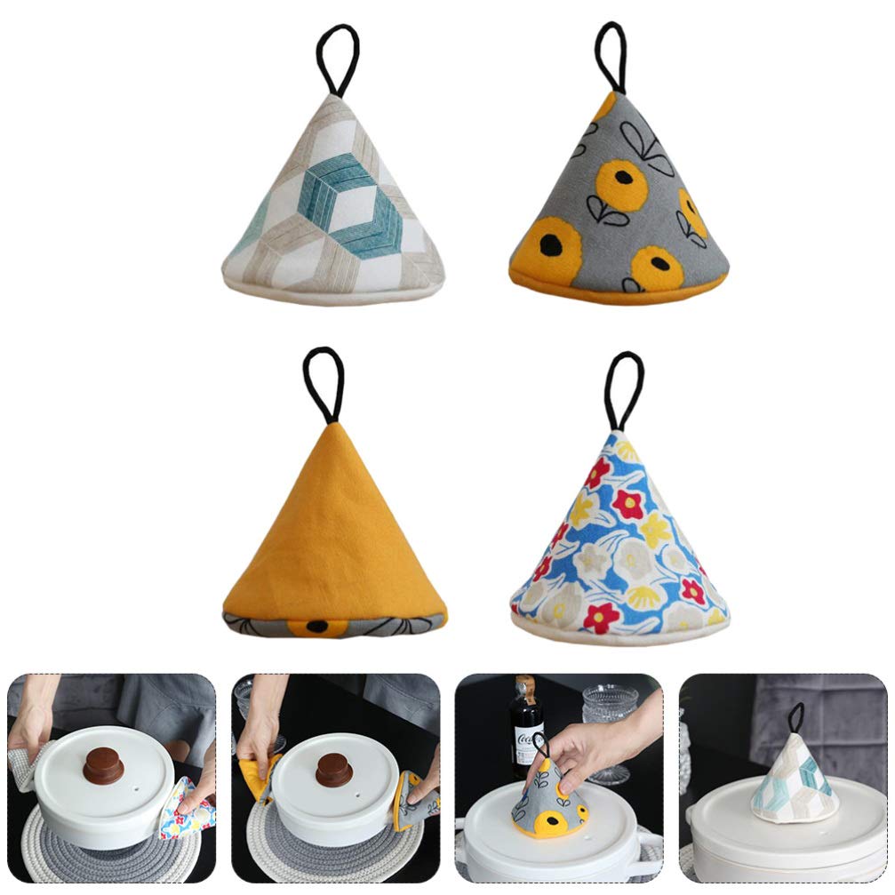 Hemoton 4pcs Hanging Conical Oven Mitts Little Oven Gloves Pot Holder Blended Fabrics Conical Hat Japanese Style for Kitchen Cooking Non Slip Grips