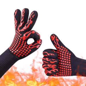 ulikelf protective grilling mitts bbq gloves heat resistant cooking gloves non-slip silicone kitchen grill glove for barbecue, baking, cutting red