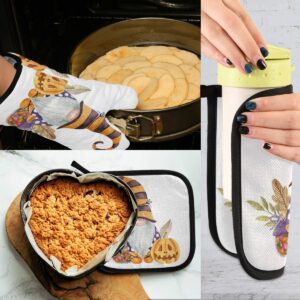 Thanksgiving Gnome Cute Oven Mitts & Pot Holders 2pcs Autumn Pumpkin Harvest Kitchen Heat Resistant Non-Slip Potholders Set for Cooking Baking BBQ