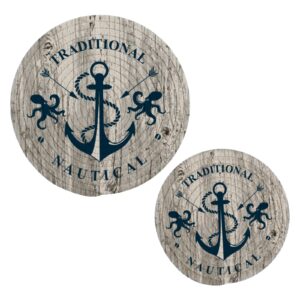 Cotton Rope Pot Holder Nautical Marine Octopus Anchor Wooden 2 Pcs Trivets for Hot Dishes Placemats Heat Resistant Hot Pads for Kitchen Weave Pot Mat Cooking Baking Deco