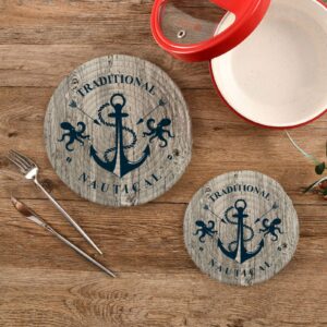 Cotton Rope Pot Holder Nautical Marine Octopus Anchor Wooden 2 Pcs Trivets for Hot Dishes Placemats Heat Resistant Hot Pads for Kitchen Weave Pot Mat Cooking Baking Deco