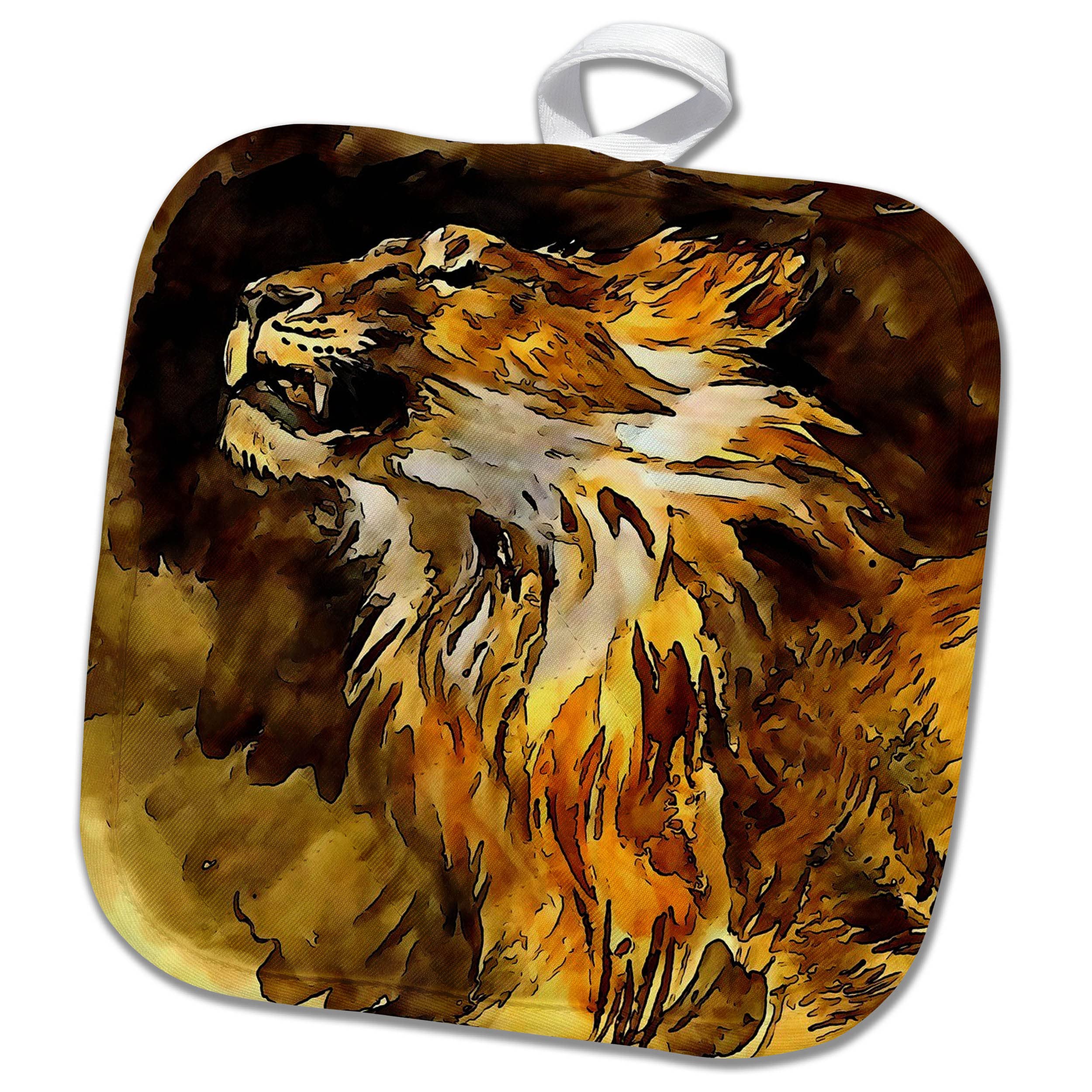 3dRose Taiche - Acrylic Art - Lion - Portrait of A Lion Acrylic Painting - Potholders (phl-361192-1)