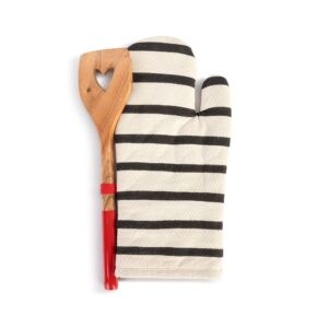 Demdaco Sun and Stripes Yellow 12 inch Cotton and Wood Oven Mitt and Spatula Set