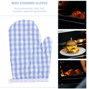 cabilock Oven Mitts Glove Heat Insulation Mitts Red Grid Kitchen Microwave Oven Gloves Mitts Anti-scald Baking Gloves for Children Adult Cooking Gloves, 1 Pair, 7x4.7 inch (Sky-blue)