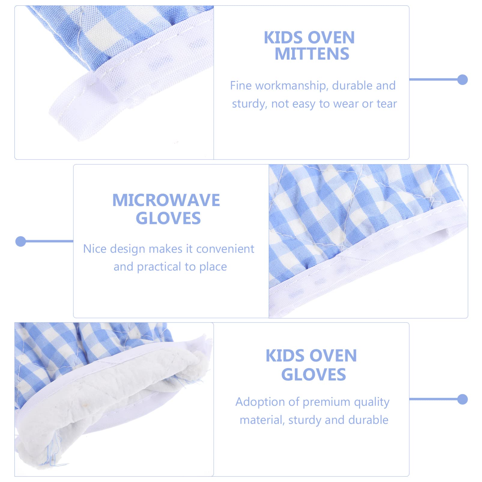 cabilock Oven Mitts Glove Heat Insulation Mitts Red Grid Kitchen Microwave Oven Gloves Mitts Anti-scald Baking Gloves for Children Adult Cooking Gloves, 1 Pair, 7x4.7 inch (Sky-blue)