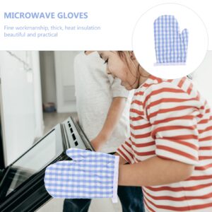 cabilock Oven Mitts Glove Heat Insulation Mitts Red Grid Kitchen Microwave Oven Gloves Mitts Anti-scald Baking Gloves for Children Adult Cooking Gloves, 1 Pair, 7x4.7 inch (Sky-blue)