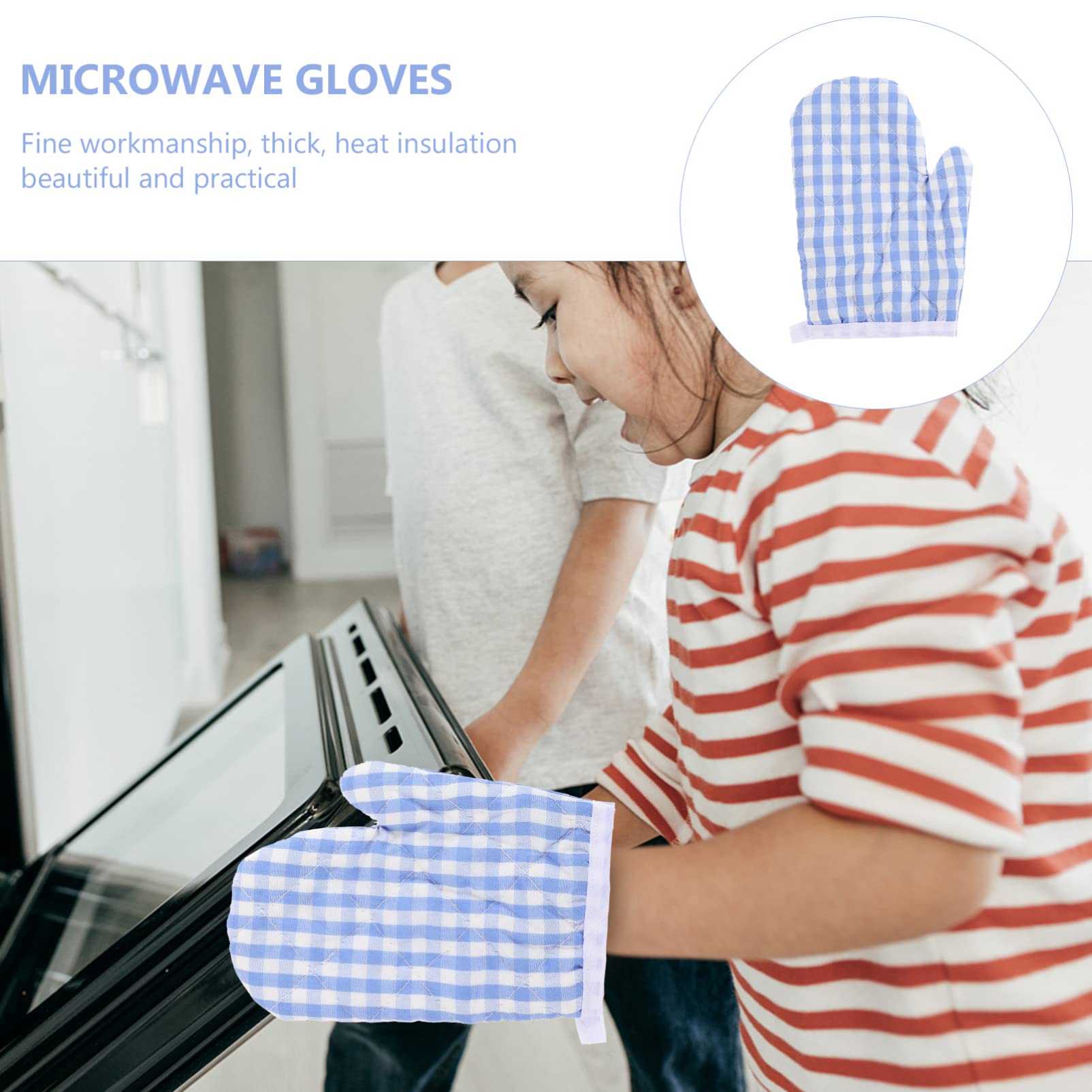 cabilock Oven Mitts Glove Heat Insulation Mitts Red Grid Kitchen Microwave Oven Gloves Mitts Anti-scald Baking Gloves for Children Adult Cooking Gloves, 1 Pair, 7x4.7 inch (Sky-blue)