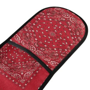 Red Bandana Print Traditional Asian Elements Paisley Floral Flowers Double Oven Mitt Gloves Extra Long Potholder High Heat Resistant for Baking Cooking Baking Grilling Handling Hots Pans 35"x7"