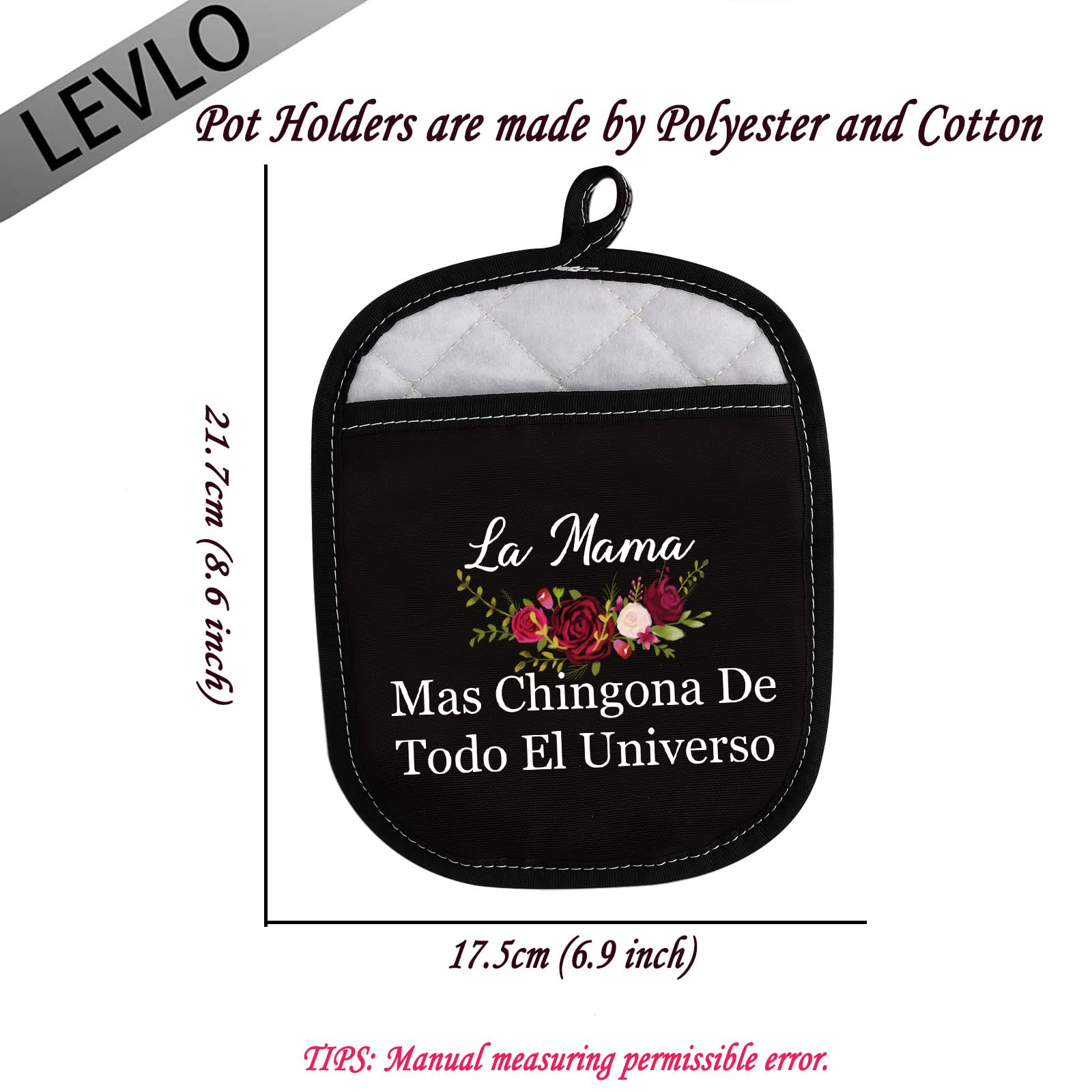 LEVLO Mexican Mom Baking Oven Mitts La Mama Mas Chingona De Todo El Universo Pot Holders for Spanish Mom (La Mama Mas Chingo)