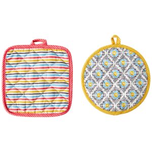 C.R. Gibson Bloom Polyester Potholder Set for Kitchens, 7.75" W x 8" L and 8" W x 8.15" L, Multicolor