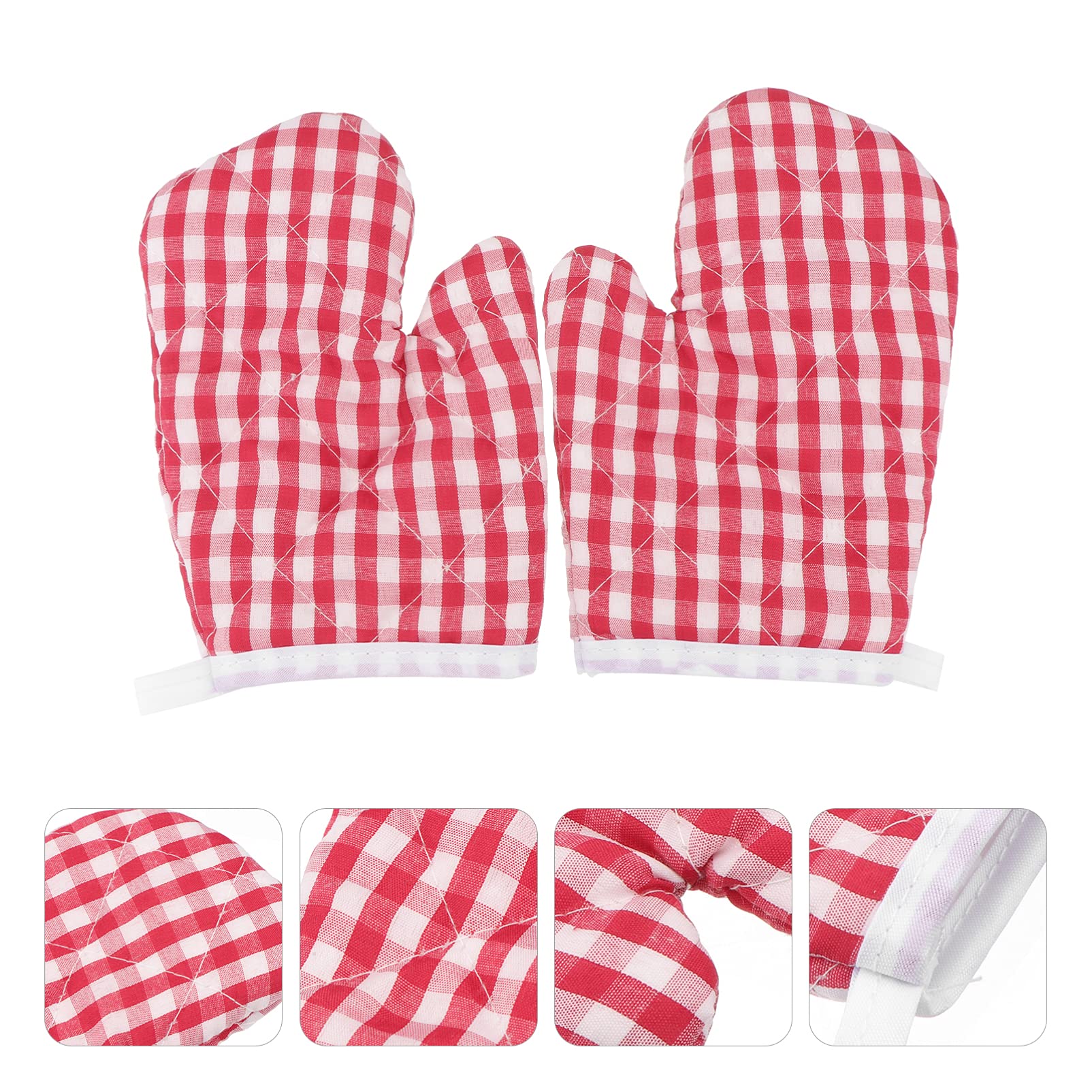 Angoily BBQ Gloves 2pcs Oven Gloves Plaid Oven Mitts Heat Resistant Cooking Gloves Hot Pads Hand Protector for Kids Cooking Baking Grilling Grill Gloves