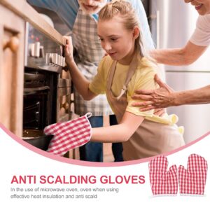 Angoily BBQ Gloves 2pcs Oven Gloves Plaid Oven Mitts Heat Resistant Cooking Gloves Hot Pads Hand Protector for Kids Cooking Baking Grilling Grill Gloves