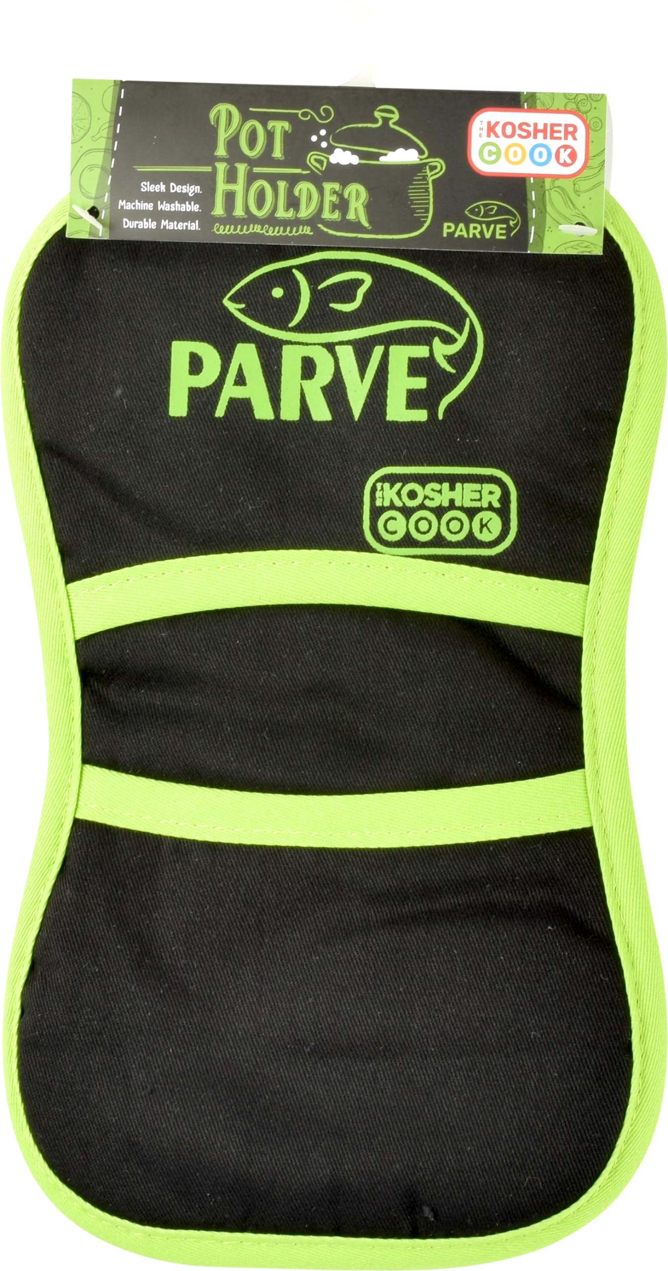 The Kosher Cook Pareve Green Pot Holder Oven Glove - 100% Cotton with Silicone, Machine Washable - Color Coded Kitchen Tools