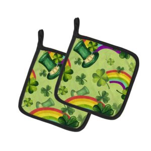 caroline's treasures bb7560pthd watercolor st patrick's day lucky leprechan pair of pot holders kitchen heat resistant pot holders sets oven hot pads for cooking baking bbq, 7 1/2 x 7 1/2