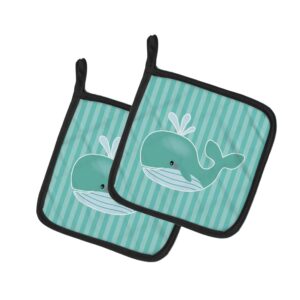 caroline's treasures bb7125pthd whale pair of pot holders kitchen heat resistant pot holders sets oven hot pads for cooking baking bbq, 7 1/2 x 7 1/2