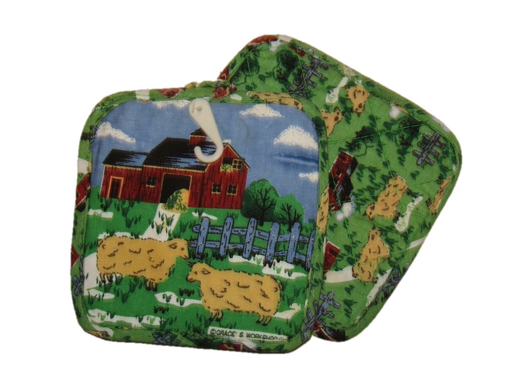 AES Farm Barn Sheep Pot Holder (Includes 2 Pot Holders)