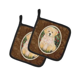 caroline's treasures ss8857pthd golden retriever pair of pot holders kitchen heat resistant pot holders sets oven hot pads for cooking baking bbq, 7 1/2 x 7 1/2
