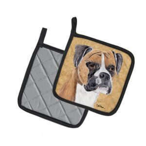 Caroline's Treasures SC9121PTHD Boxer Wipe Your Paws Pair of Pot Holders Kitchen Heat Resistant Pot Holders Sets Oven Hot Pads for Cooking Baking BBQ, 7 1/2 x 7 1/2