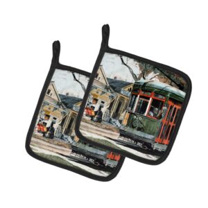 caroline's treasures 8108pthd new orleans street car pair of pot holders kitchen heat resistant pot holders sets oven hot pads for cooking baking bbq, 7 1/2 x 7 1/2