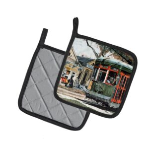 Caroline's Treasures 8108PTHD New Orleans Street Car Pair of Pot Holders Kitchen Heat Resistant Pot Holders Sets Oven Hot Pads for Cooking Baking BBQ, 7 1/2 x 7 1/2