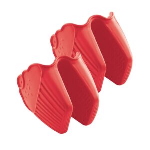 baker's secret - cute silicone oven mitts pot holder set of 2, extra grip, cupcake muffin design oven mitt, kitchen accessories - red